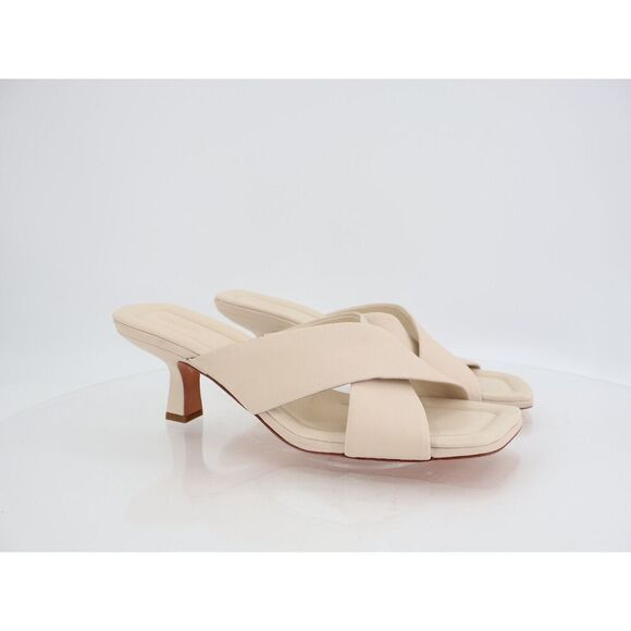 Vince Cecila Crisscross Sandal Ivory Leather Kitten Heel Comfy Career Size 11M - Picture 1 of 11